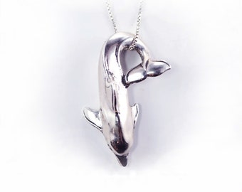 Diving Dolphin Sterling Silver Pendant