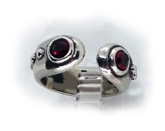 Silver Pinky Ring with Red Stones