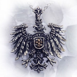 Heraldic Eagle Fleur-De-Lis Sterling Silver Pendant