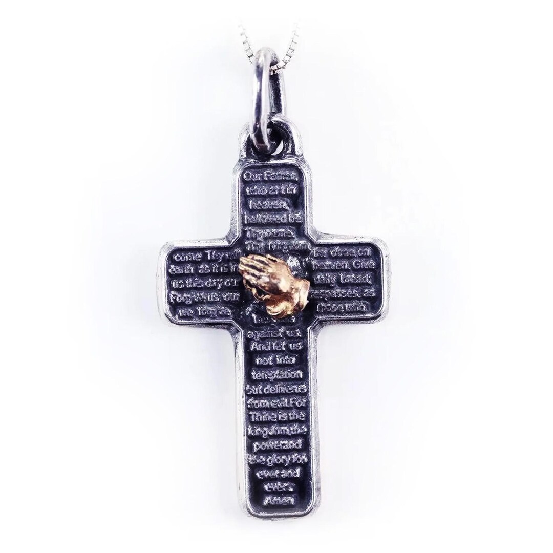 Lord’s Prayer Silver Cross With Praying Hands English - Etsy