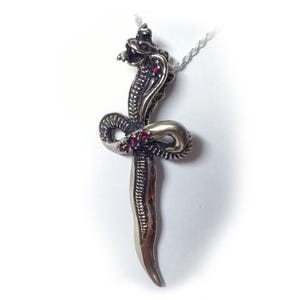 Cobra Sword Dagger Silver Pendant with Rubies