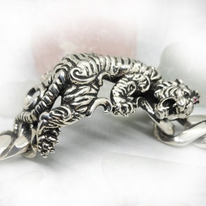 Attacking Tiger Sterling Silver Bracelet