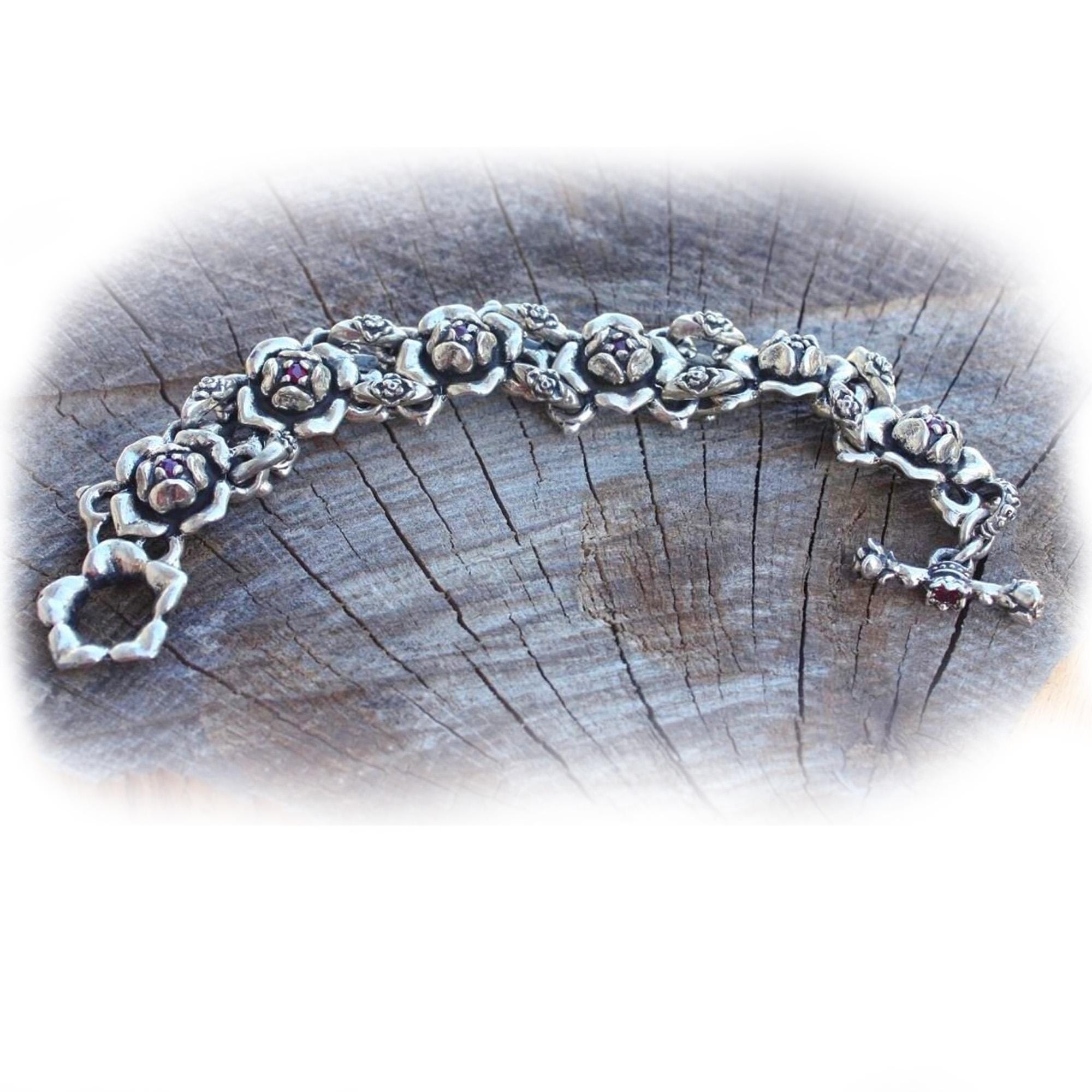 Imperial Rose Silver Link Bracelet With Rubies - Etsy