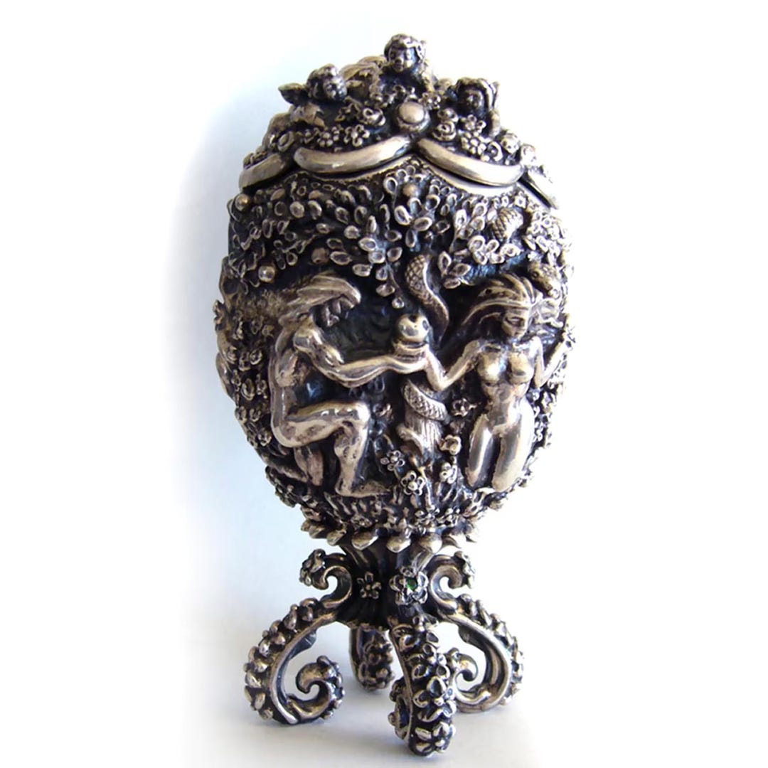Adam and Eve in Garden of Edem Heaven Sterling Silver Egg - Etsy