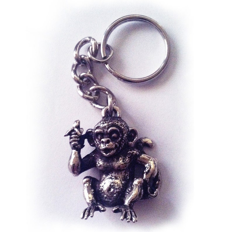 Handcrafted White Bronze Monkey Keychain, Antique Finish - Etsy