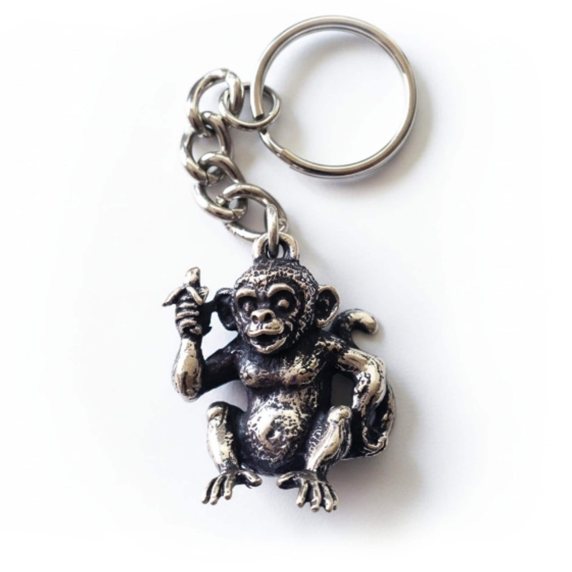 Handcrafted White Bronze Monkey Keychain, Antique Finish - Etsy