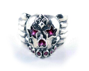 Skull and Star Sterling Silver Ring