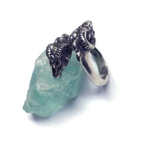 Double Ram Head Sterling Silver Ring