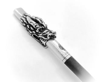 Pipa de cigarrillos de plata de ley con cabeza de dragón