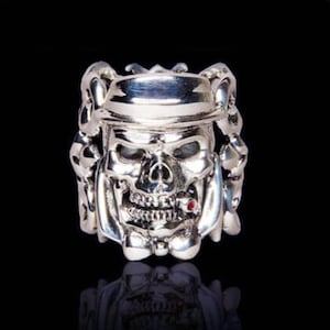 Skull Sterling Silver Cigar IRC Ring with Ruby