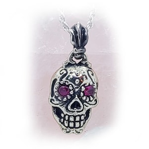 Sugar Skull with CZ Stones Sterling Silver Pendant