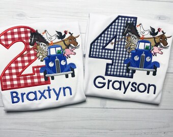 Little Blue Truck- Birthday Shirt- Boutique Clothing- Personalized Birthday Shirt- Farm Animals Shirt