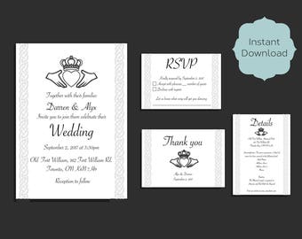 Celtic Claddagh Wedding Invitation Set