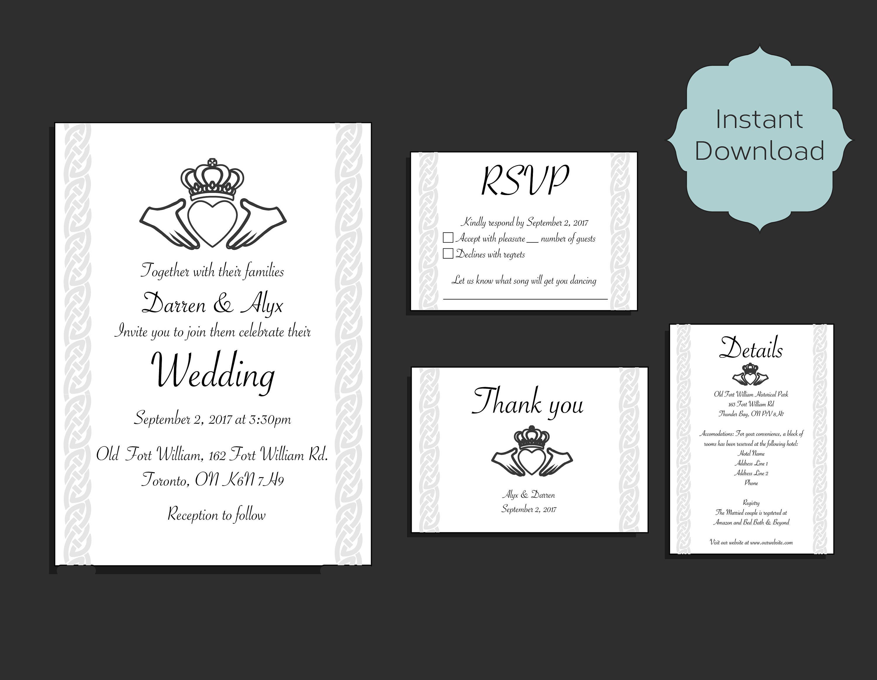 Celtic Claddagh Wedding Invitation Set Etsy Canada