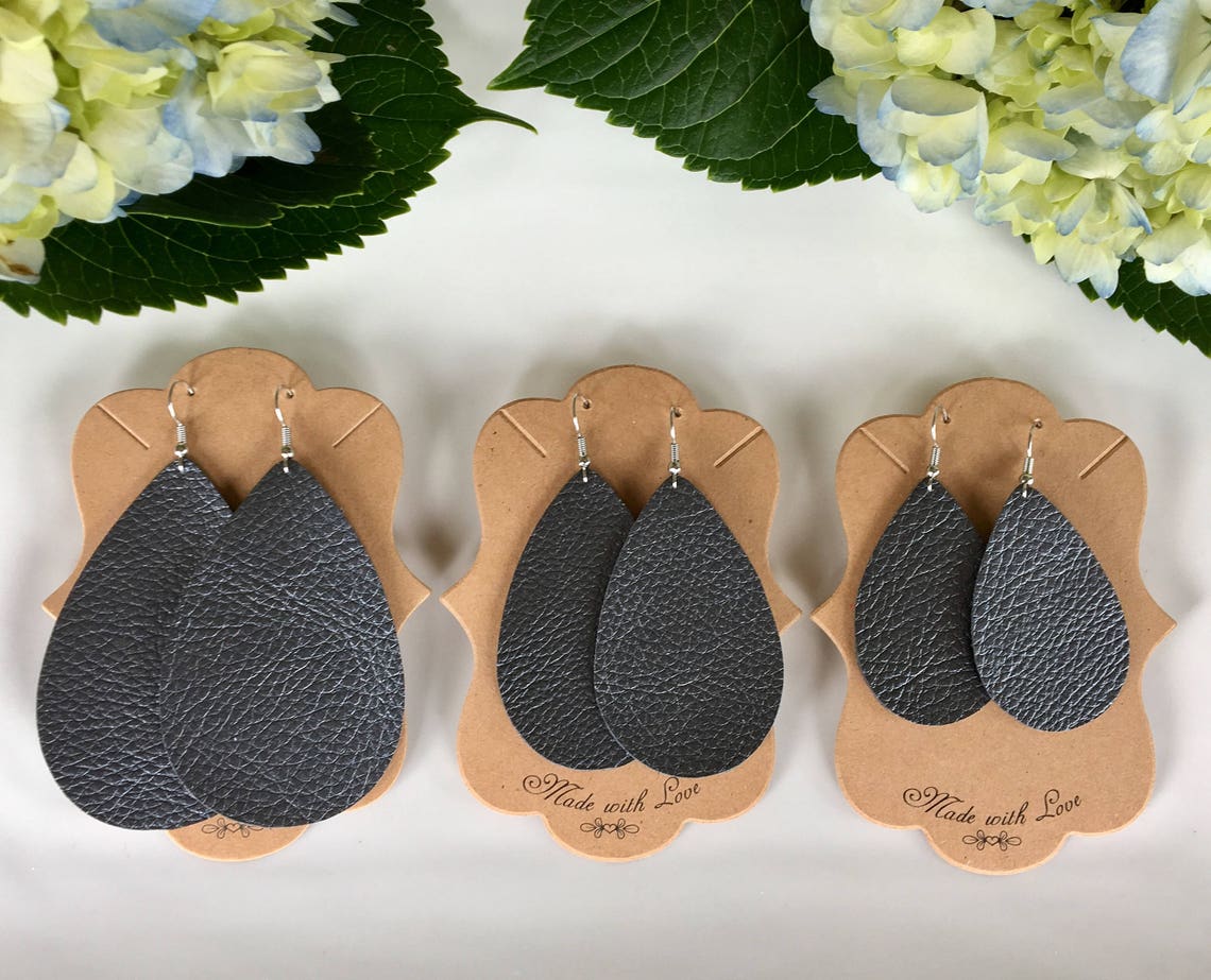 Graphite Leather Earrings Handmade Earrings Faux Leather Etsy