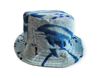 Bucket Hat Upcycling retro handdoek dolfijnen print- Fisherman's Hat- Festival Hat- Beach Style- Festival Style- Teenager and Adult