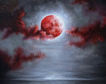 8x10 Blood Moon Art Print - Witchy Moon Witchcore Decor