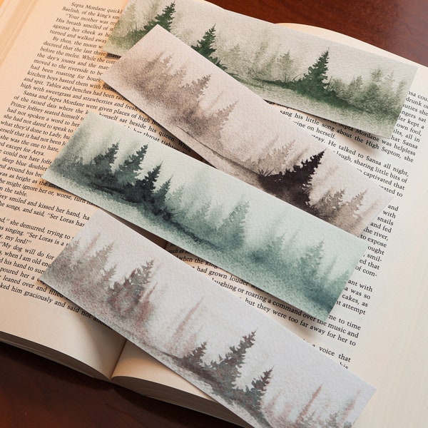 Misty Forest Handmade Bookmarks | Watercolor Bookmark Set | Printed Art Bookmark