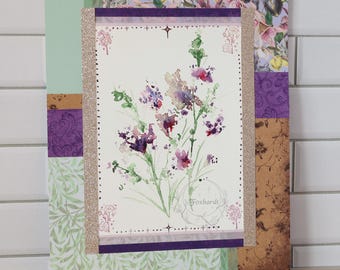 Watercolor Flower Painting | 8x10" Original Quilt Collage Cottagecore Art