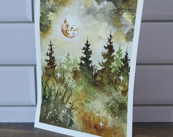 Original Watercolor Painting, 4.5x6" •  "Equinox" • Misty Forest Painting