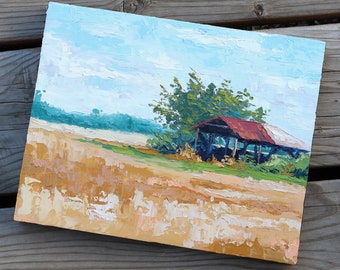 Southern Barn - 8x10 Original Oil Palette Knife Painting - Landscape Painting