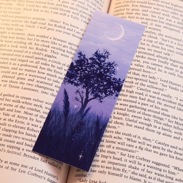 Mystic Twilight Handmade Bookmark | Moon Bookmark | Printed Art Bookmark