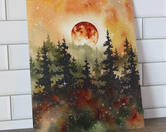 Oogst - Misty Forest Fine Art-print | Aquarellandschap | Muurdecoratie mistig bos