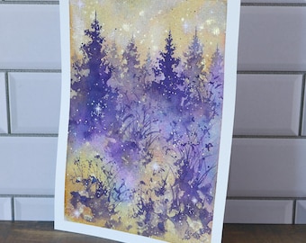 Original Watercolor Painting, 5x7" •  "Citrus Sunrise" • Misty Forest Painting