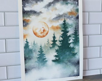 Original Watercolor Painting, 9x12" •  "Jewel" • Misty Forest Painting