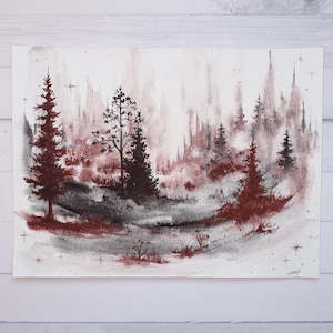 9x12&quot; | &quot;Mystical Landscape No.4&quot; Original Watercolor painting, nature home decor