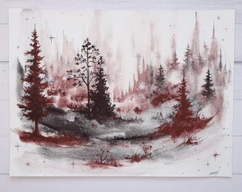 9x12" | "Mystical Landscape No.4" Original Watercolor painting, nature home decor