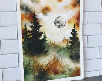 Original Watercolor Painting, 9x12" •  "Earthen" • Misty Forest Painting