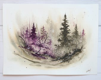9x12" | "Mystical Landscape No.1" Original Watercolor painting, nature home decor