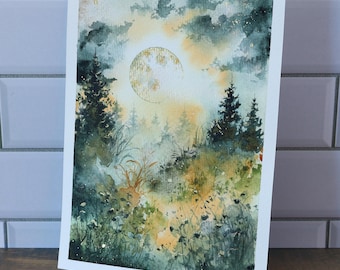 Original Watercolor Painting, 5x7" •  "Evergreen No.1" • Misty Forest Painting