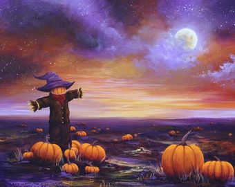 8x10 Pumpkin Guardian Art Print - Autumn Halloween Witchcore Decor