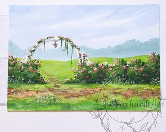 Countryside Flowers | 5x7 Watercolor Gouache Painting | Cottagecore Cozy Art