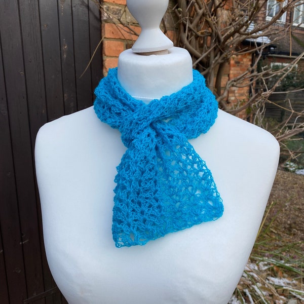 Turquoise fine crocheted scarf