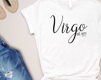 Virgo Camiseta Camiseta Custom Año de Nacimiento Est. Zodiac Horóscopo Camisa