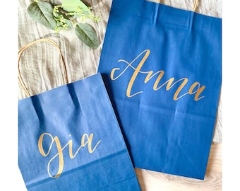 Custom name gift bags - navy gift bags, bridesmaid gifts, bridesmaid gift bags, groomsman gift bags, wedding gift bags, personalized gift