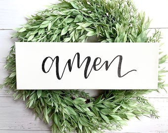 amen sign - amen, hand lettered sign, farmhouse decor, religious gift, wall decor, home decor, quote on canvas