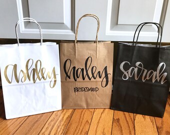 Custom name gift bags-bridesmaid gift bags, groomsman gift, wedding party gift bag, calligraphy bag, wedding gift bags, custom gift bag