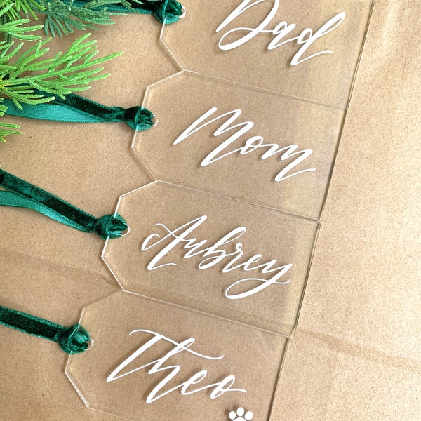 Acrylic Stocking Tags - Acrylic Name Tags, Stocking Tags, Bridesmaid Name Tags, Christmas Name Tags, Wedding Name Tags, Bridesmaid Gifts