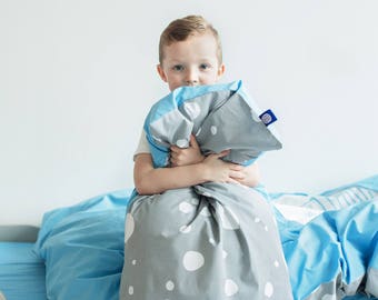 Organic kids bedding / Single bed set / Duvet cover and pillow case / Organic bed linen / Blue bedding / Boy and girl bed set