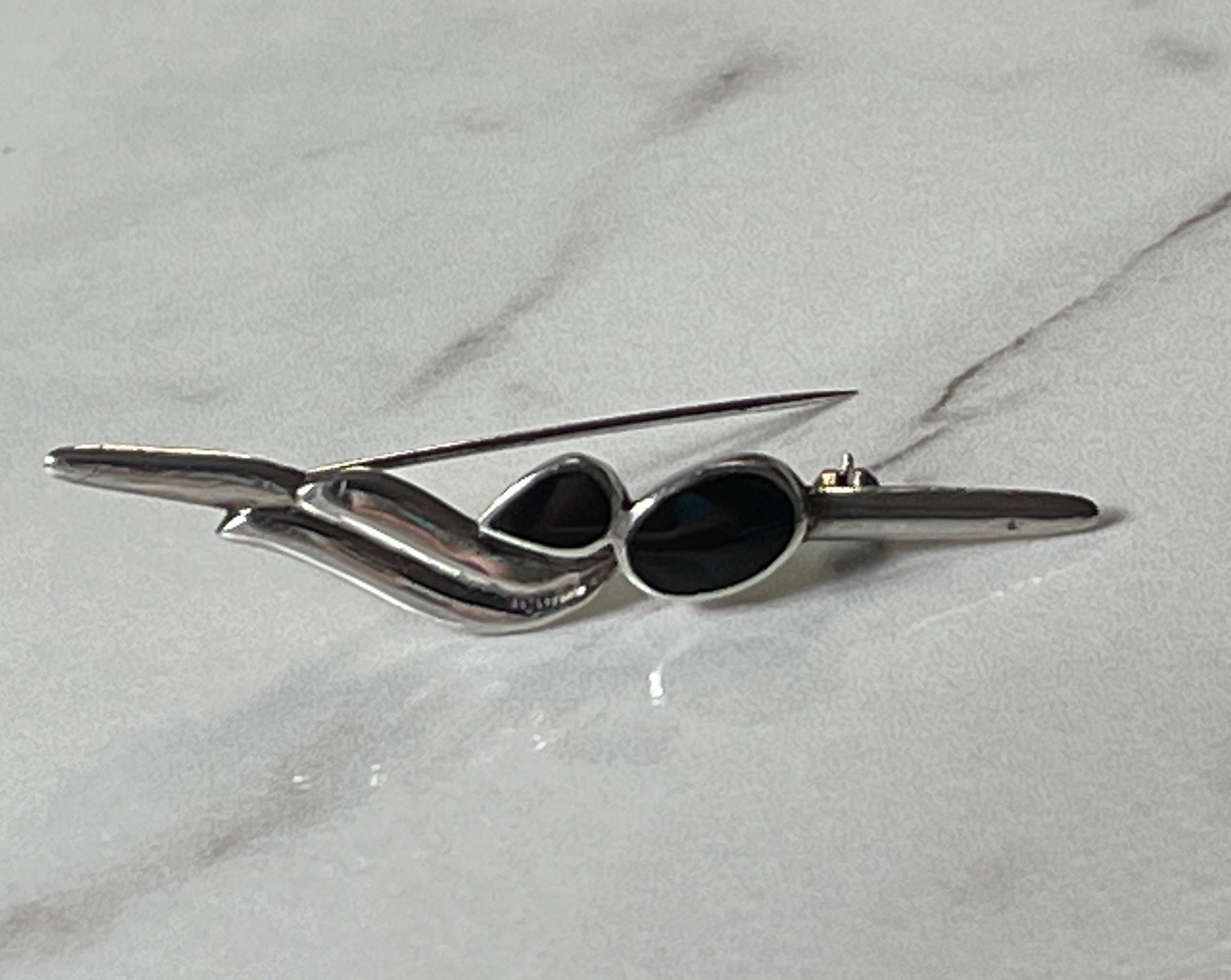 Vintage Onyx Silver Brooch-silver Black Onyx Brooch-black