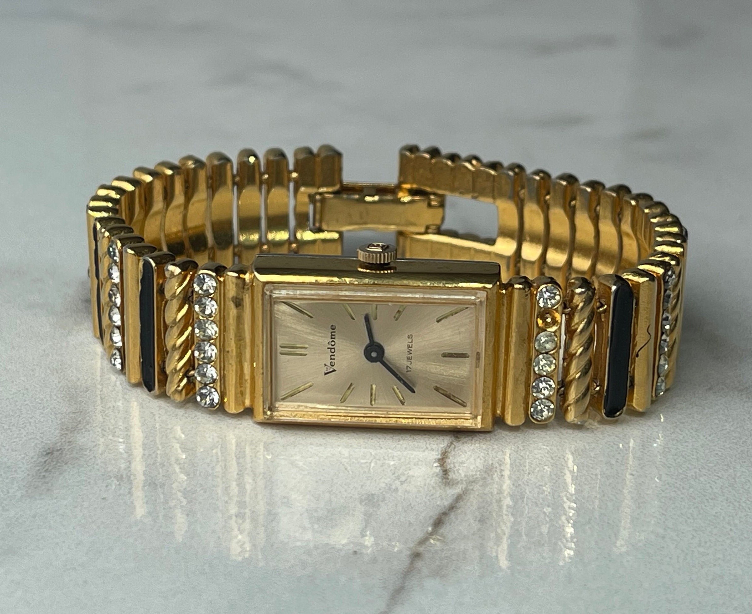 Vintage Vendome 17 Jewels Gold Plated Rhinestones Ladies Watch Etsy Australia