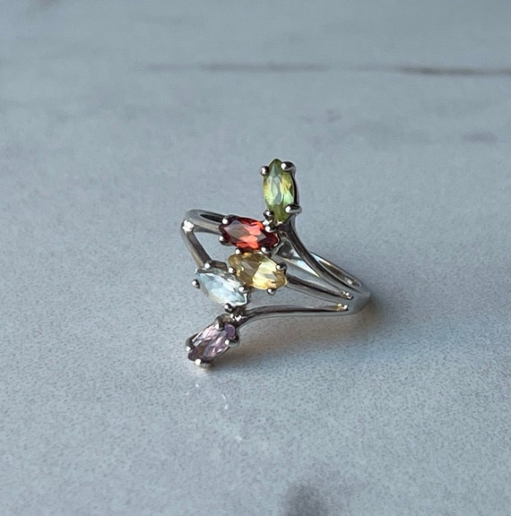 Vintage 925 Sterling Silver Marquise Cut Multi-Ge… - image 3