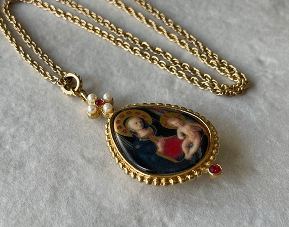 Vintage Madona & Child Pendant Necklace - image 1