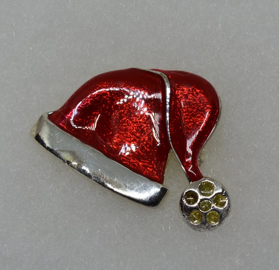 Vintage Red Enamel Christmas Santa Hat Brooch Pin - image 2