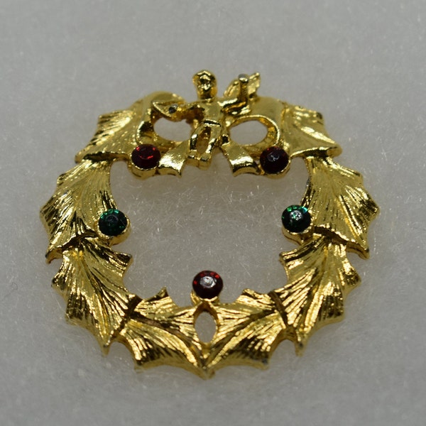 Ballou Reg'd Christmas Wreath Gold Tone Brooch Pin