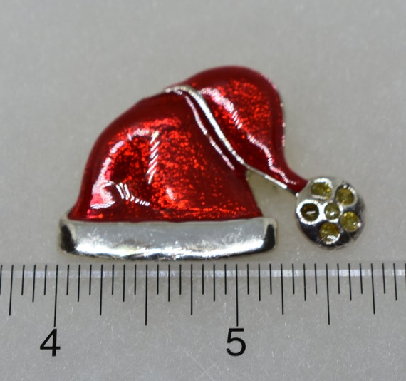 Vintage Red Enamel Christmas Santa Hat Brooch Pin - image 3